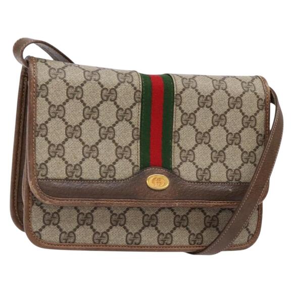 GUCCI GG Supreme Web Sherry Line Shoulder Bag Pvc Beige Gold - Picture 1 of 16